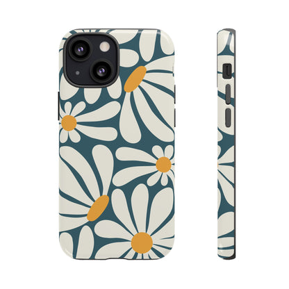 iPhone 13 Mini / Glossy Phone Case - Retro Blue Daisy Pattern Phone Case