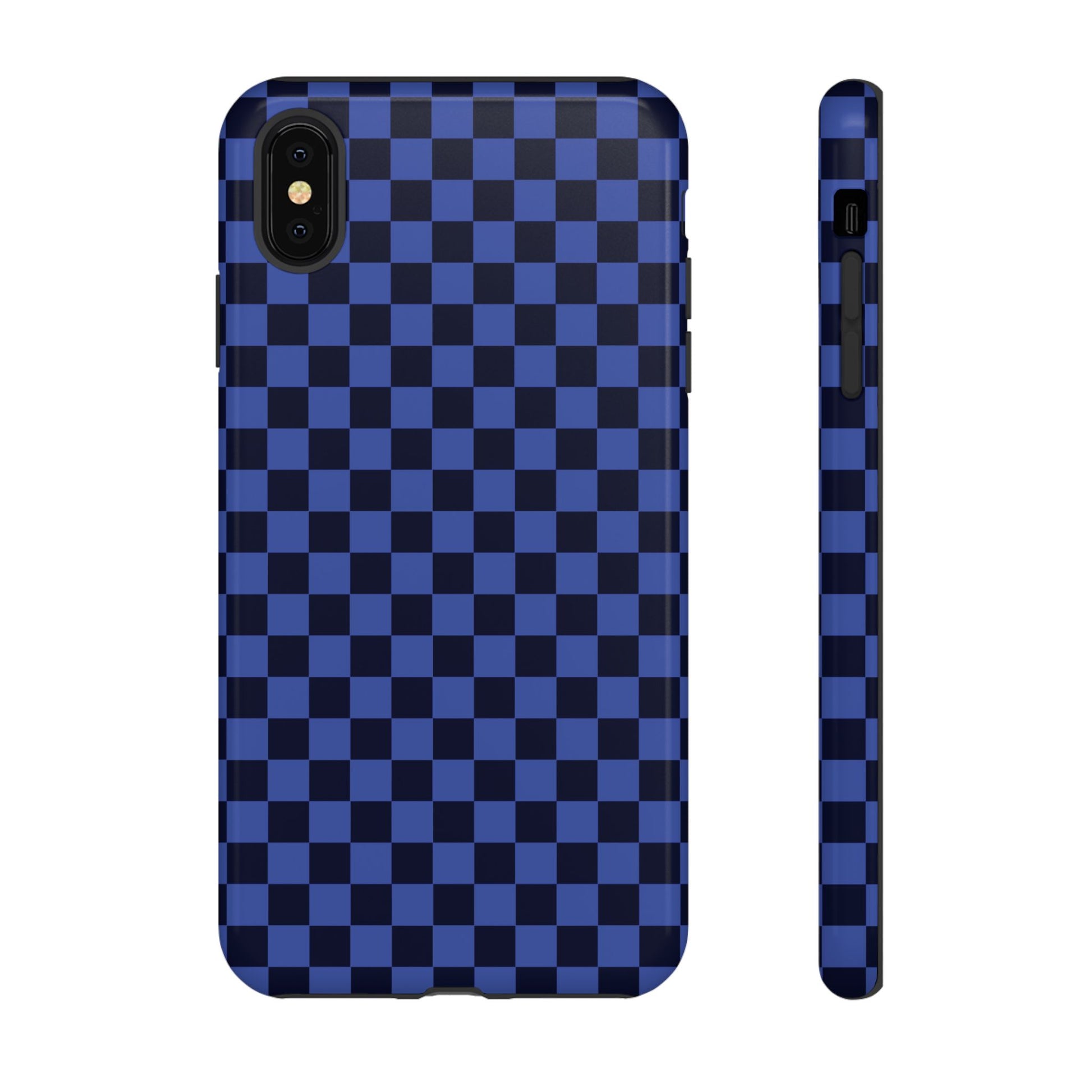 iPhone XS MAX / Glossy Phone Case - ’Bold Blue Checkered Pattern’ Phone Case