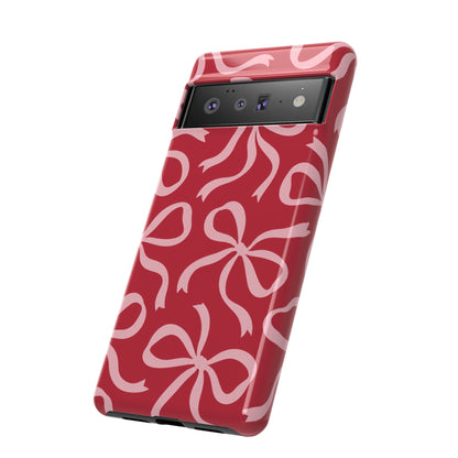 Bold Raspberry Red and Blush Pink Bow Pattern Phone Case