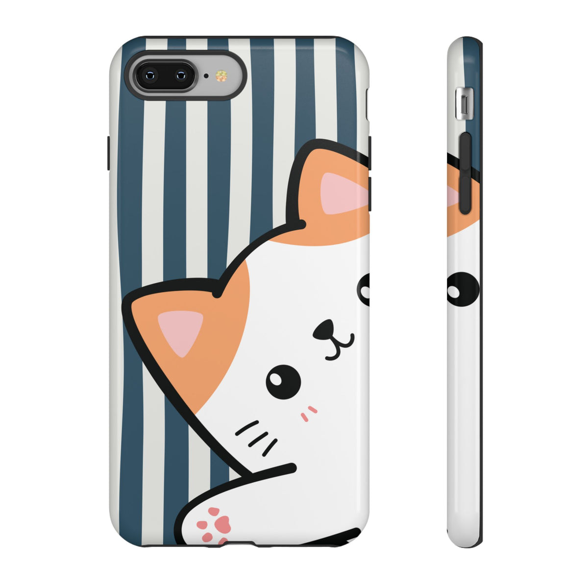 Playful Peakaboo Cat with Blue Stripe Pattern Phone Case - Blue Phone Case - iPhone 8 Plus / Glossy