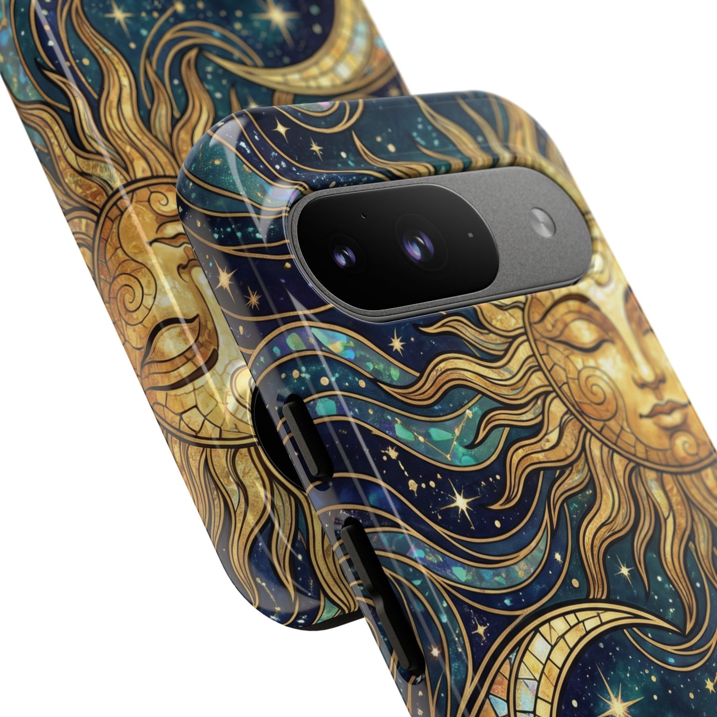 Elegant Teal & Gold Sun and Moon Phone Case