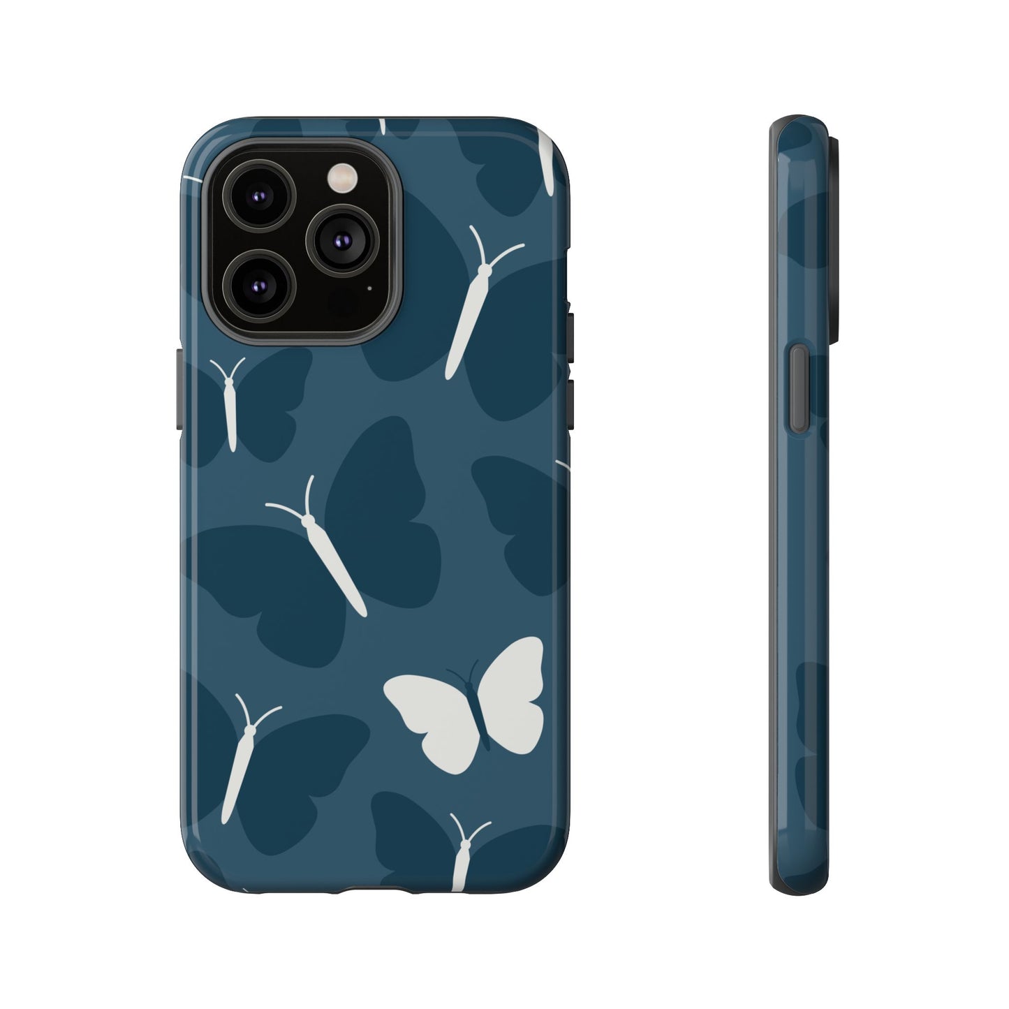 Minimalist Dark Blue Butterfly Pattern Phone Case - Blue Phone Case - iPhone 14 Pro Max / Glossy