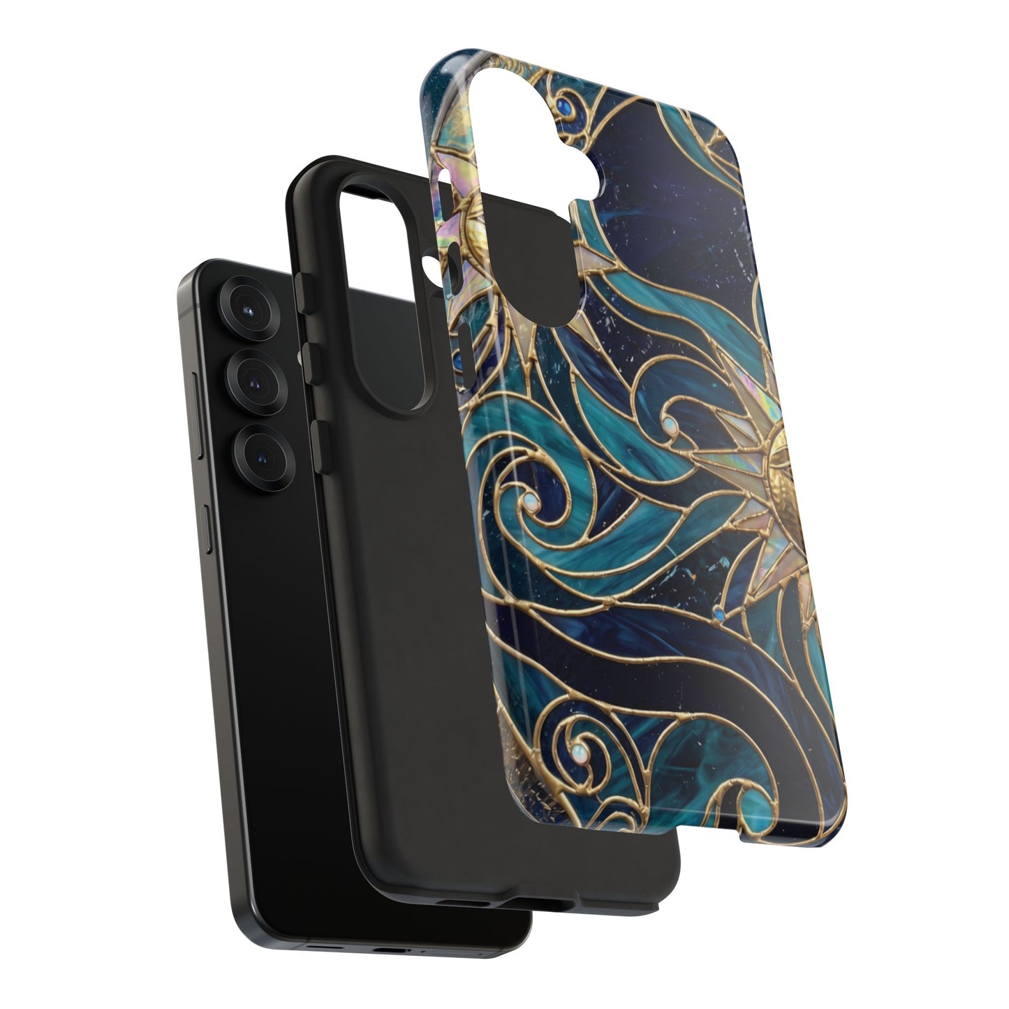 Elegant Teal & Gold Celestial Suns Phone Case