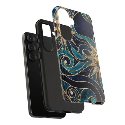 Elegant Teal & Gold Celestial Suns Phone Case