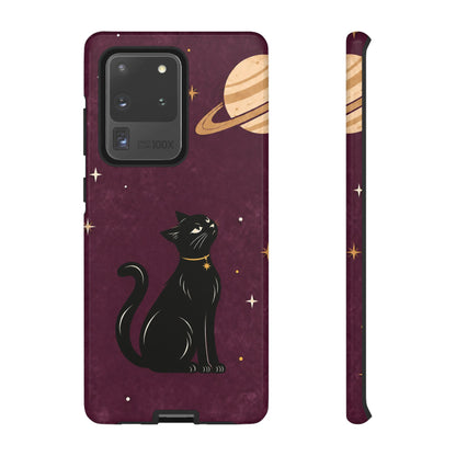 Whimsical Plum Celestial Black Cat Phone Case