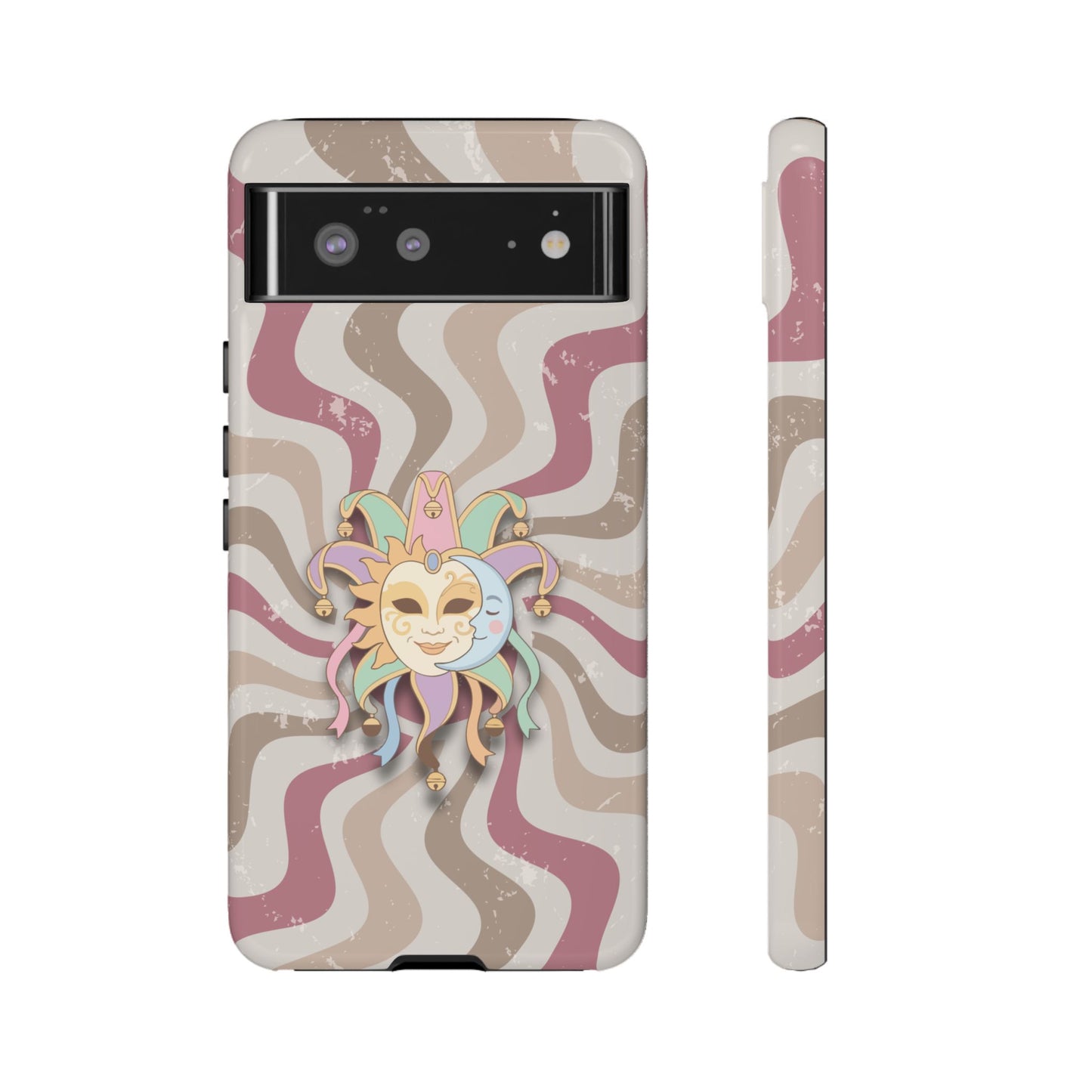 Sun & Moon Jester Mask – Pink Retro Wave Phone Case - Pink Phone Case - Google Pixel 6 / Glossy