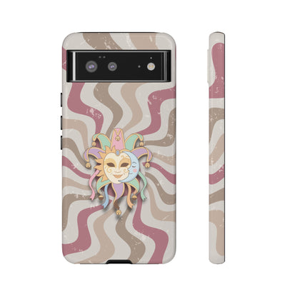 Sun & Moon Jester Mask – Pink Retro Wave Phone Case - Pink Phone Case - Google Pixel 6 / Glossy