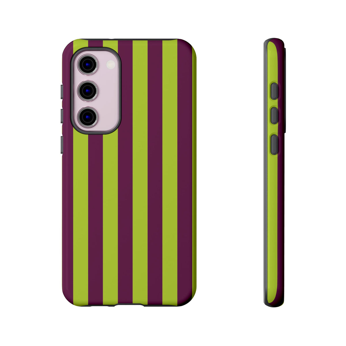 Trendy Neon Lime Green & Plum Stripe Pattern Phone Case - Green Phone Case - Samsung Galaxy S23 Plus / Glossy