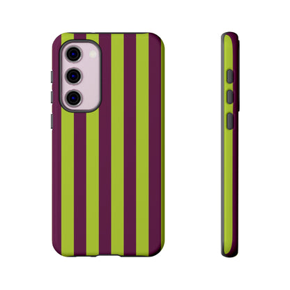 Trendy Neon Lime Green & Plum Stripe Pattern Phone Case - Green Phone Case - Samsung Galaxy S23 Plus / Glossy