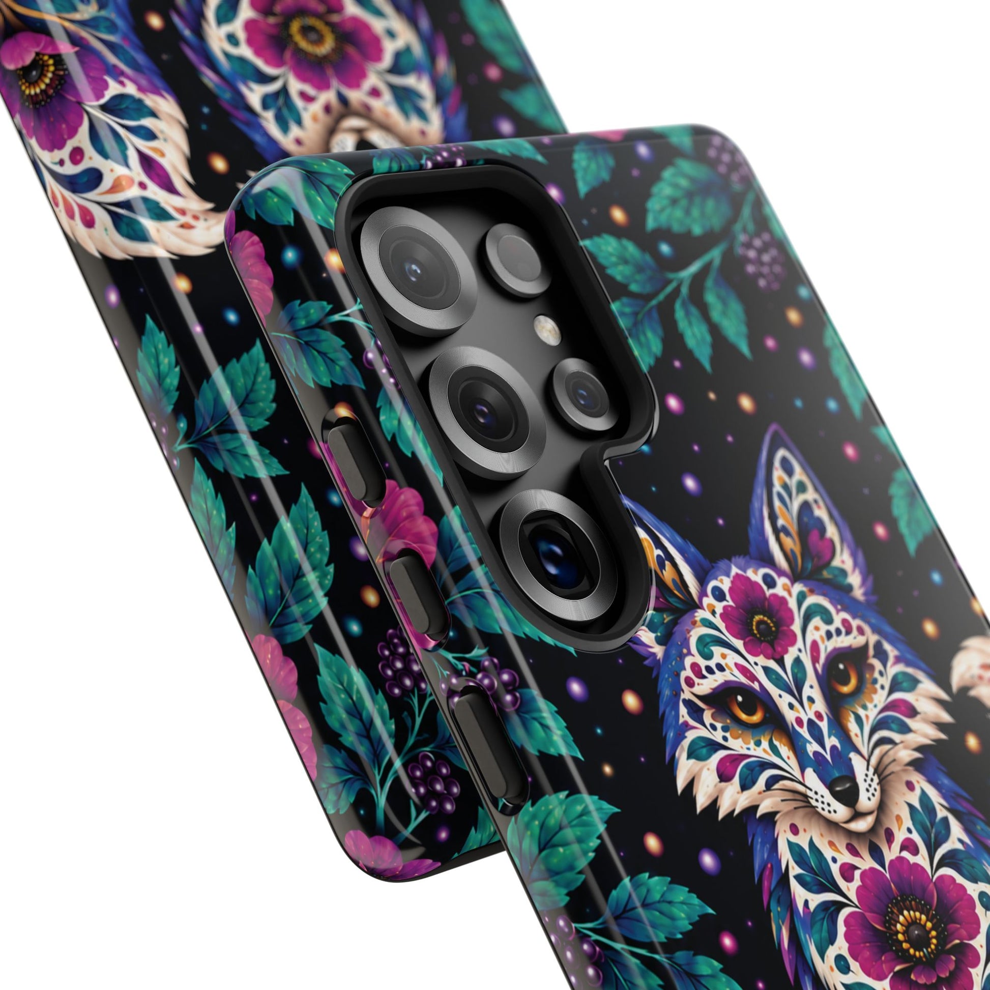 Vibrant Purple and Teal Calavera Fox Phone Case - Multicolor Phone Case