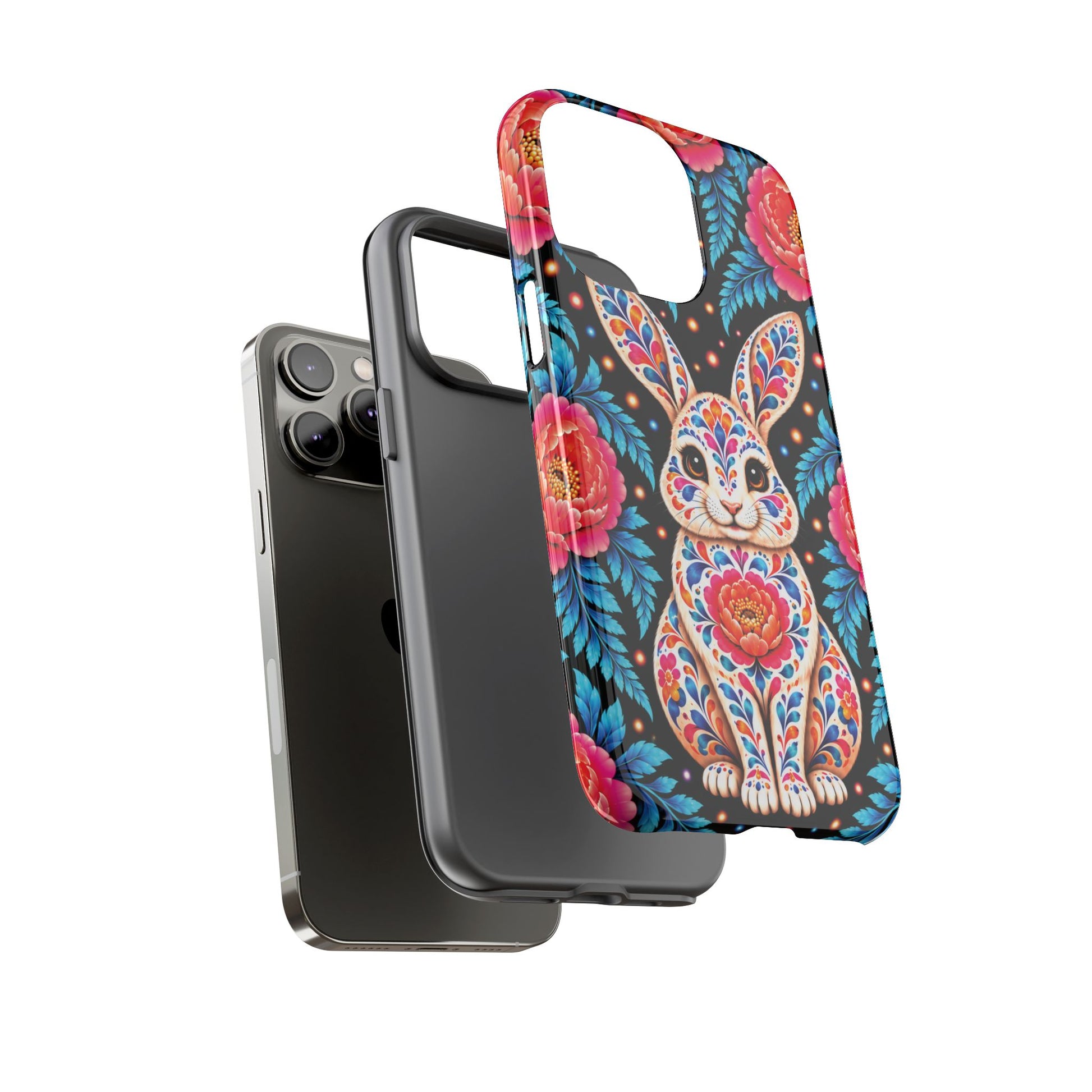 Cute Pink and Turquoise Calavera Bunny Phone Case - Multicolor Phone Case