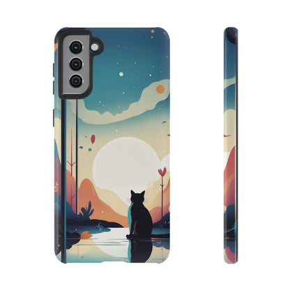 Stylised Cat & Moon Design Phone Case - Multicolor Phone Case - Samsung Galaxy S21 Plus / Glossy