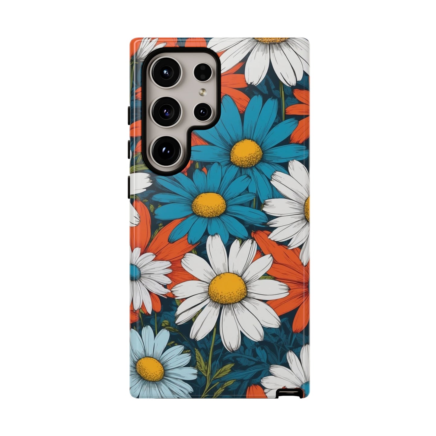 Samsung Galaxy S24 Ultra / Glossy Phone Case - Pop Art Daisies Illustration ’Red & Blue’ Phone Case