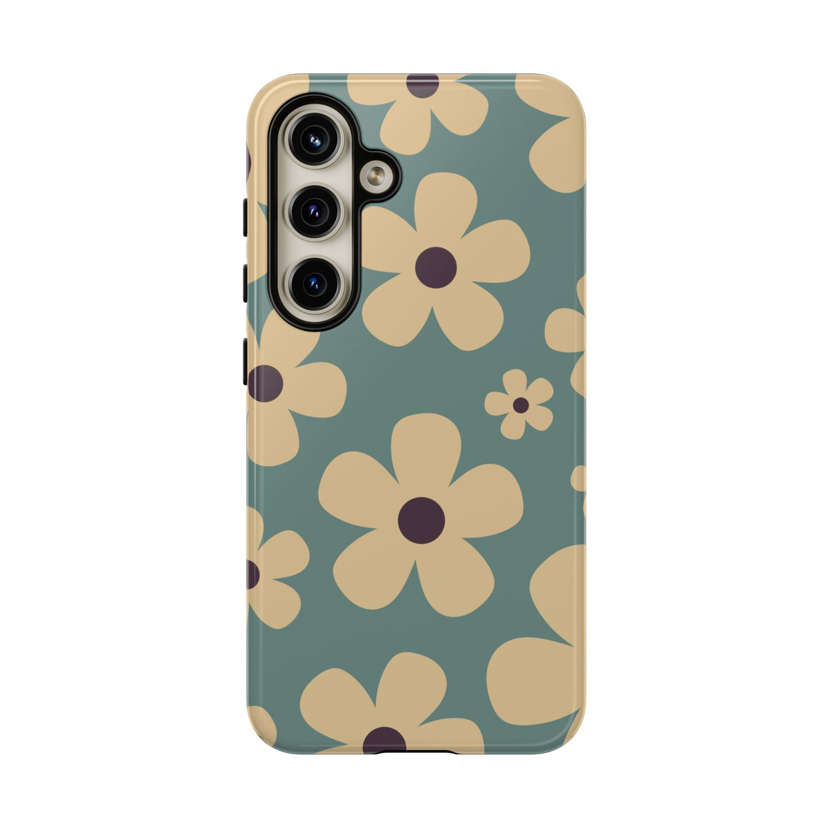 Cute Blue & Cream Daisy Pattern Phone Case - Blue Phone Case - Samsung Galaxy S24 / Glossy