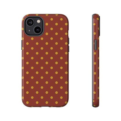iPhone 14 Plus / Glossy Phone Case - Trendy Brown & Mustard Dot Pattern Phone Case