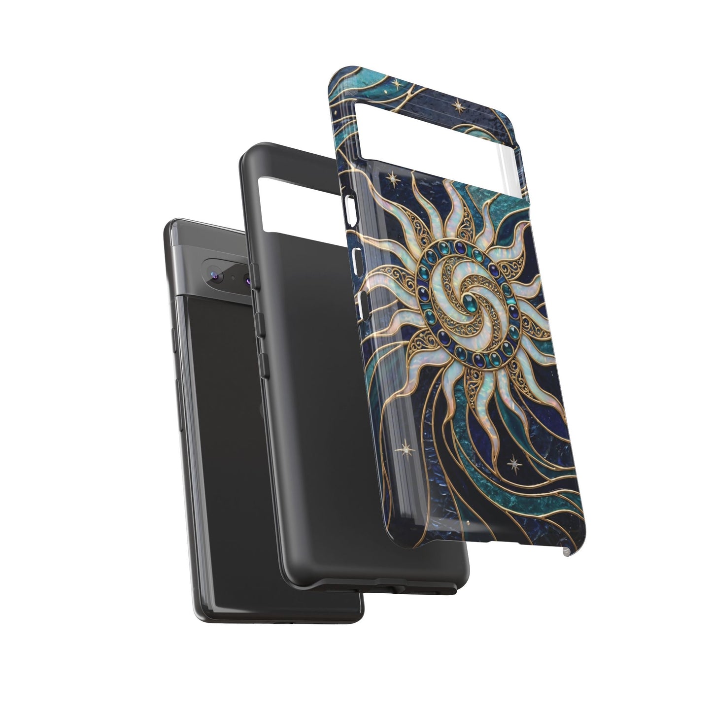 Elegant Teal & Gold Cosmic Sunburst Phone Case