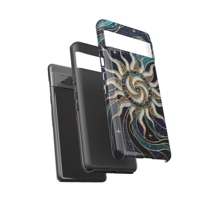 Elegant Teal & Gold Cosmic Sunburst Phone Case