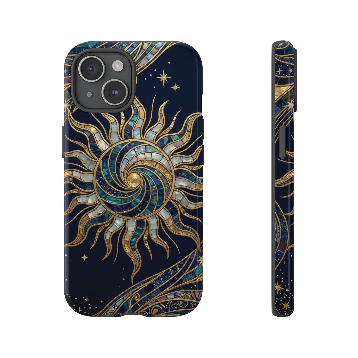 Elegant Navy & Gold Solar Spiral Phone Case
