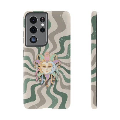 Samsung Galaxy S21 Ultra / Glossy Phone Case - Sun & Moon Jester Mask – Green Retro Wave Phone Case
