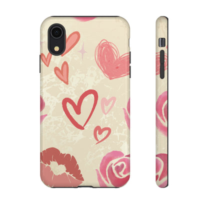 Cute Pink Heart & Rose Pattern Phone Case - Pink Phone Case - iPhone XR / Glossy
