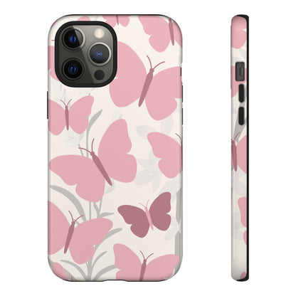iPhone 12 Pro Max / Glossy Phone Case - Minimalist Cream & Pink Butterfly Pattern Phone Case