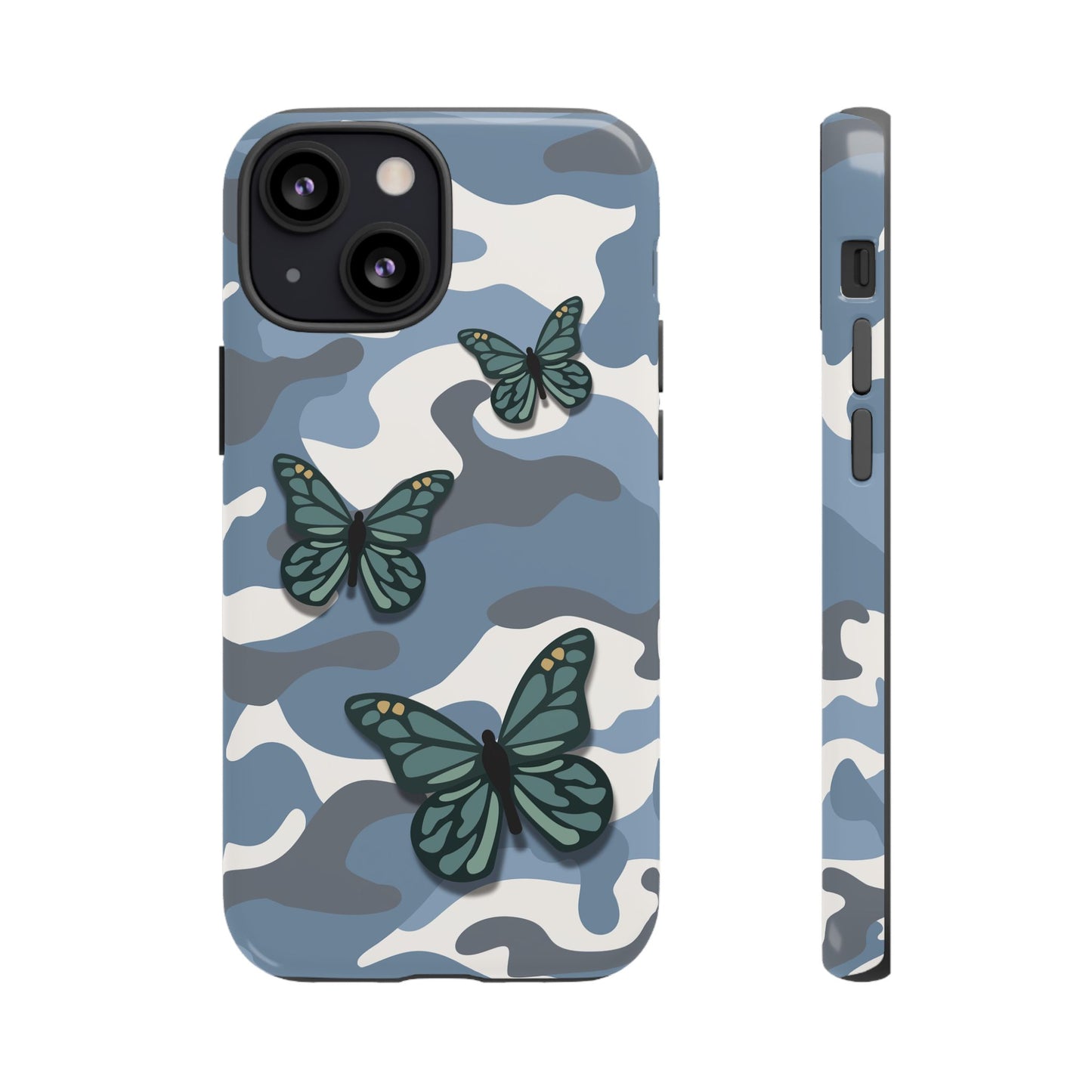 iPhone 13 Mini / Glossy Phone Case - Light Blue Butterfly Camo Phone Case