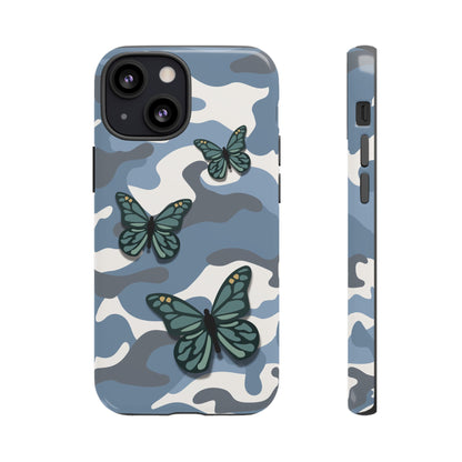 iPhone 13 Mini / Glossy Phone Case - Light Blue Butterfly Camo Phone Case