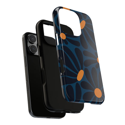 Phone Case - ’Dark Blue & Orange Daisy Pattern’ Phone Case