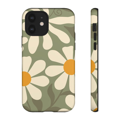 Retro Green Daisy Pattern #2 Phone Case - Green Phone Case - iPhone 12 / Glossy