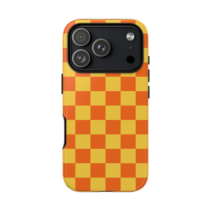 iPhone 17 Pro / Glossy Phone Case - Trendy Orange & Yellow Checked Pattern Phone Case