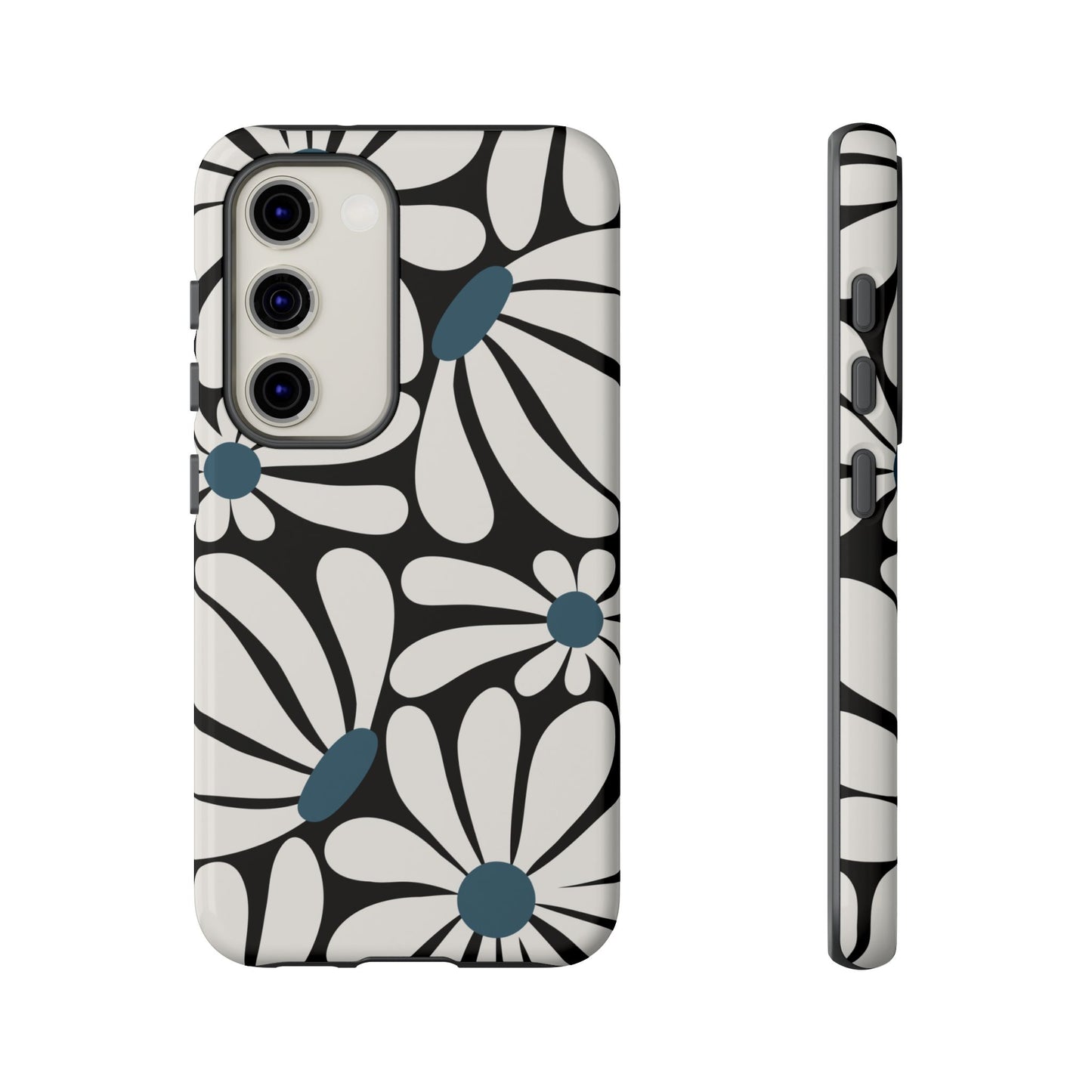 Samsung Galaxy S23 / Glossy Phone Case - Retro Black Daisy Pattern Phone Case