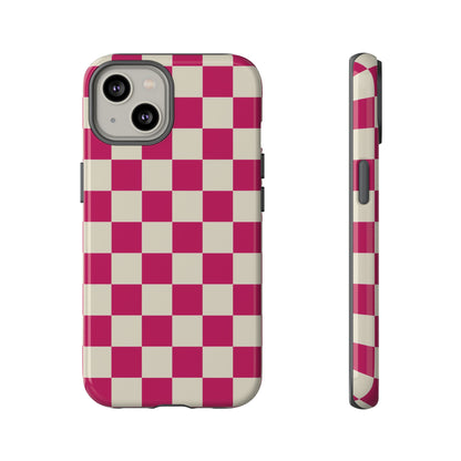 iPhone 14 / Glossy Phone Case - ’Pink & White Checkered Pattern’ Phone Case