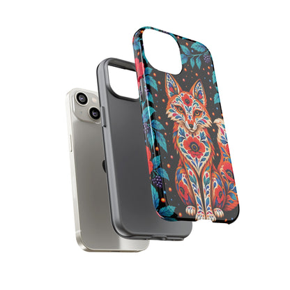 Vibrant Orange and Turquoise Calavera Fox Phone Case - Multicolor Phone Case