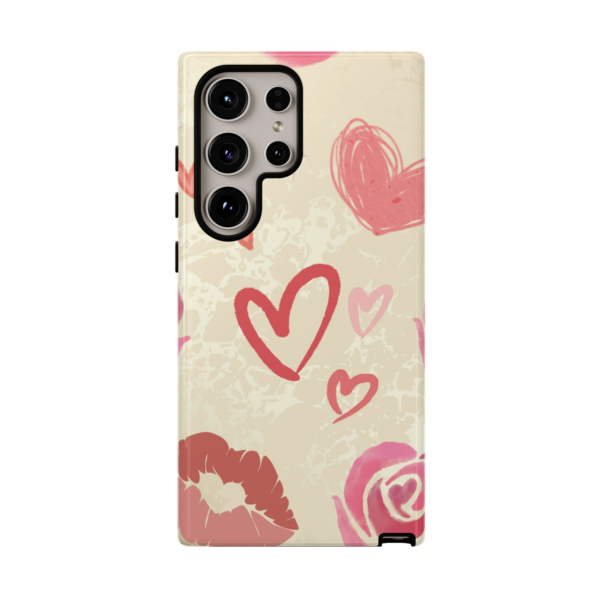 Cute Pink Heart & Rose Pattern Phone Case - Pink Phone Case - Samsung Galaxy S24 Ultra / Glossy
