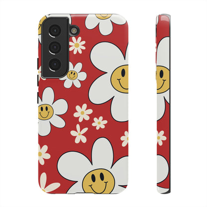 Fun Retro Daisy Pattern with Red Background Phone Case - Red Phone Case - Samsung Galaxy S22 / Glossy