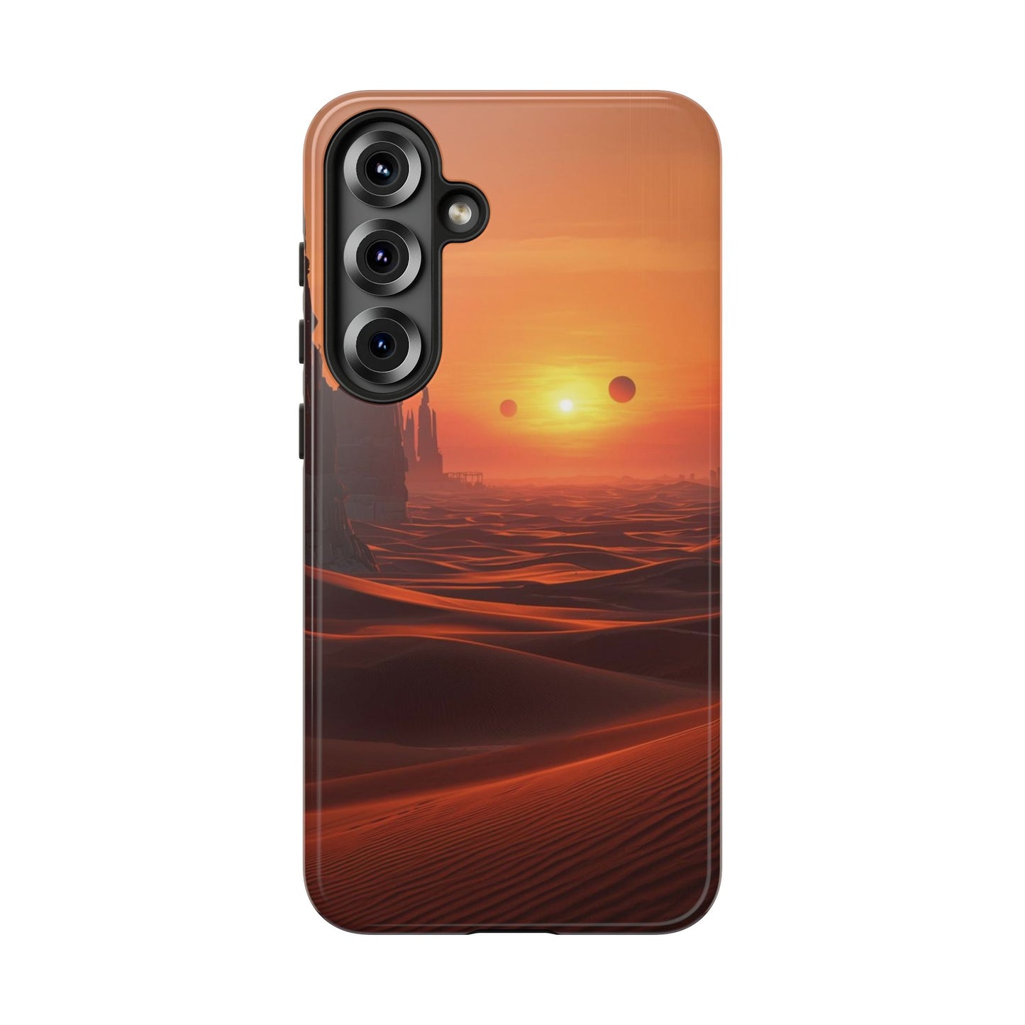 Twin Suns Desert World Sci-fi Phone Case - Orange Phone Case - Samsung Galaxy S25 Plus / Glossy