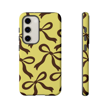 Bold Butter Yellow and Chocolate Brown Bow Pattern Phone Case - Yellow Phone Case - Samsung Galaxy S23 / Glossy
