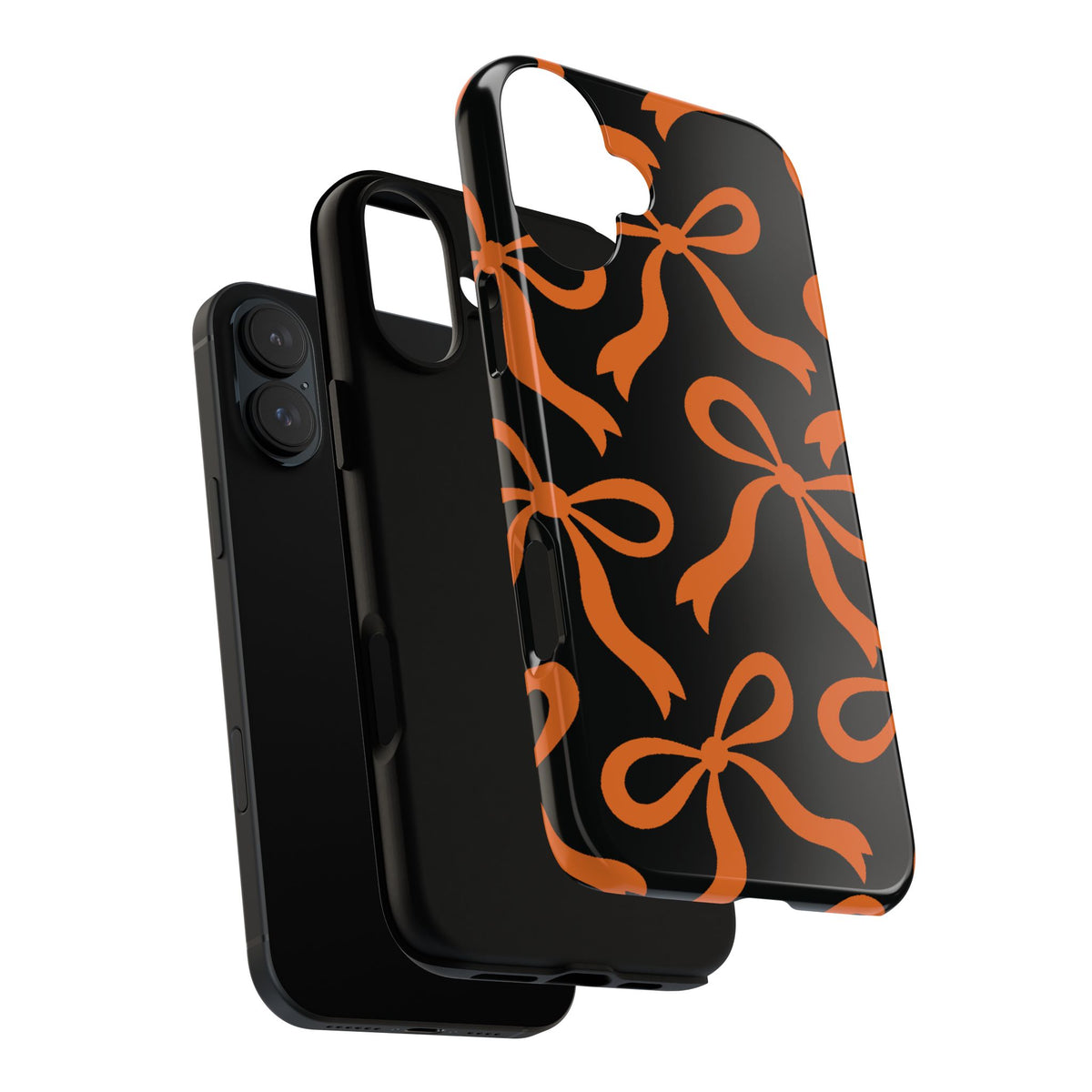 Bold Black and Burnt Orange Bow Pattern Phone Case - Black Phone Case