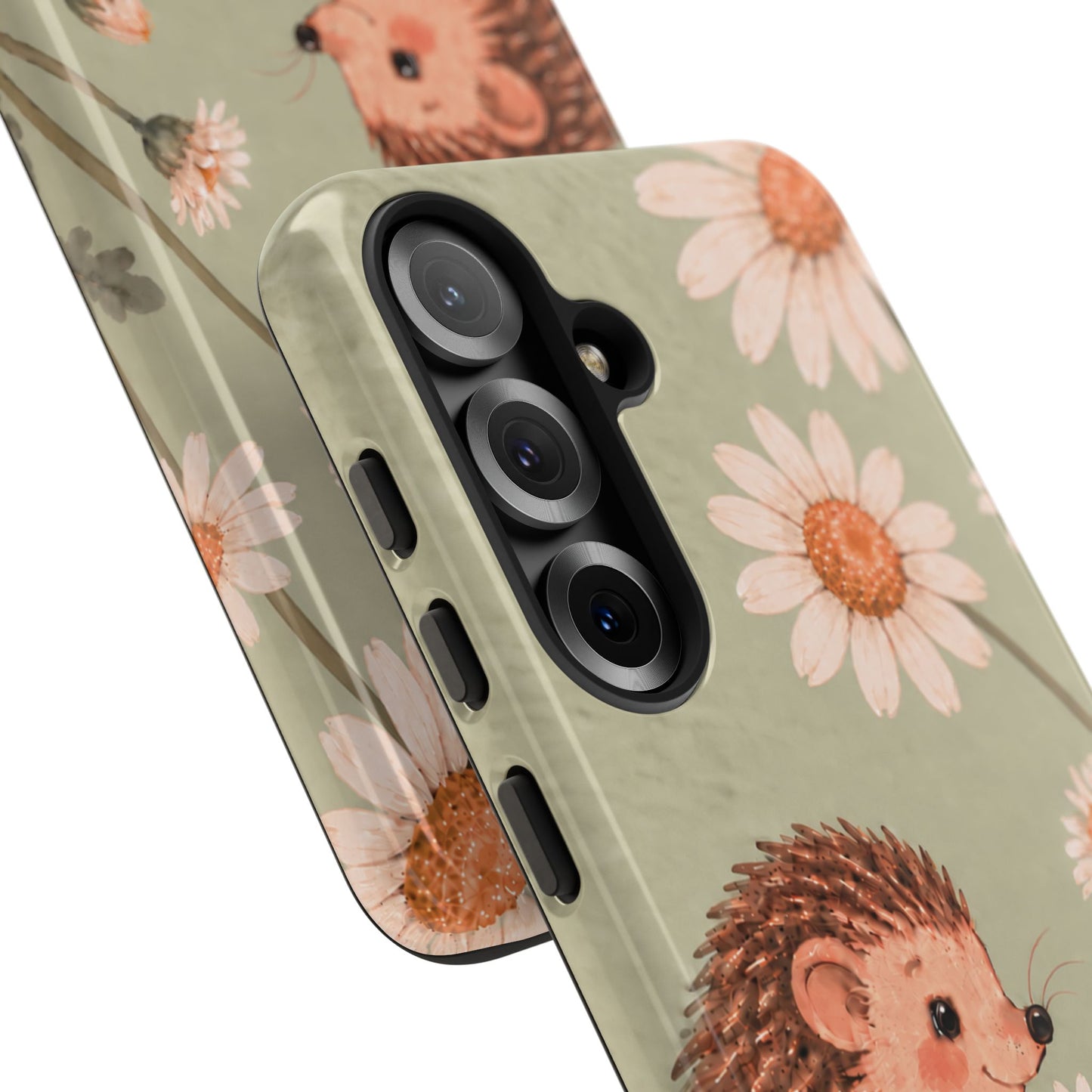 Whimsical Sage Green Hedgehog and Daisy Chain Phone Case - Green Phone Case