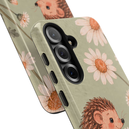 Whimsical Sage Green Hedgehog and Daisy Chain Phone Case - Green Phone Case