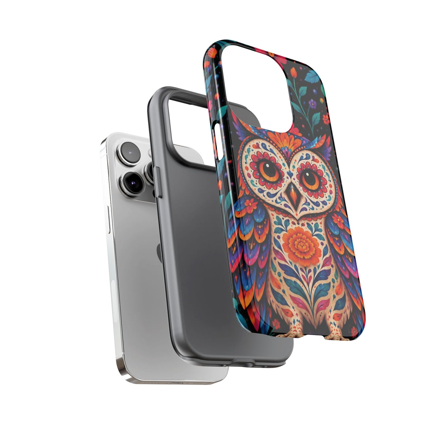 Vibrant Orange and Turquoise Calavera Owl Phone Case - Multicolor Phone Case