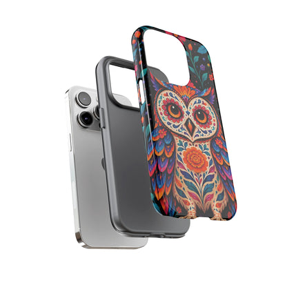 Vibrant Orange and Turquoise Calavera Owl Phone Case - Multicolor Phone Case