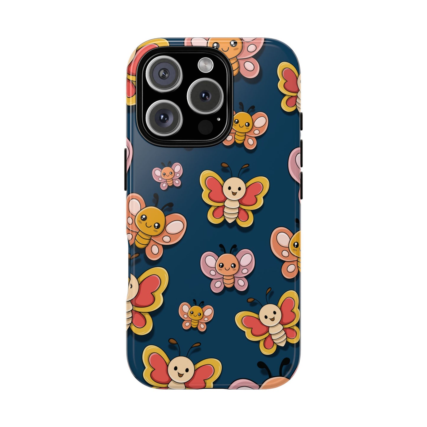 Dark Blue Butterfly Sticker Design Phone Case - Blue Phone Case - iPhone 16 Pro / Glossy