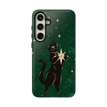 Forest Green Celestial Black Cat Phone Case - Green Phone Case - Samsung Galaxy S24 Plus / Glossy