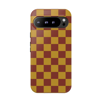 Google Pixel 9 Pro XL / Glossy Phone Case - Trendy Mustard & Burgandy Checked Pattern Phone Case