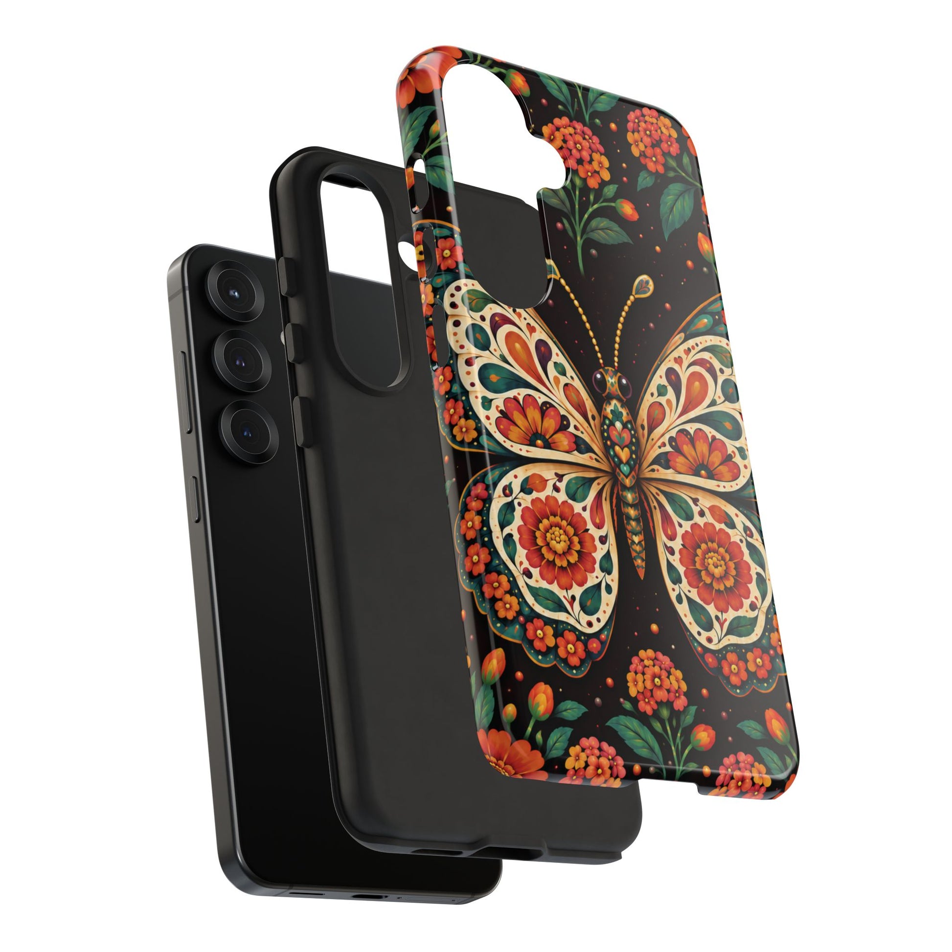 Vibrant Terracotta and Teal Calavera Butterfly Phone Case - Multicolor Phone Case