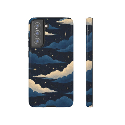 Illustrated Navy Blue Clouds & Stars Phone Case