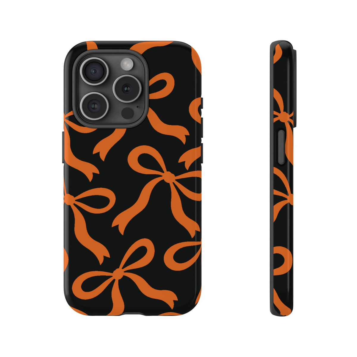 Bold Black and Burnt Orange Bow Pattern Phone Case - Black Phone Case - iPhone 15 Pro / Glossy