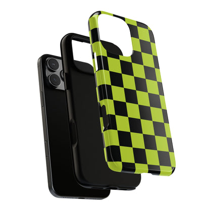 Trendy Neon Lime Green & Black Checked Pattern Phone Case - Green Phone Case