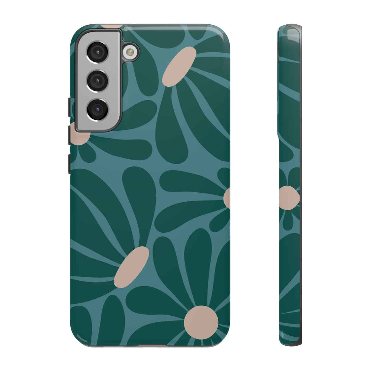 Retro Turquoise Daisy Pattern Phone Case - Green Phone Case - Samsung Galaxy S22 Plus / Glossy